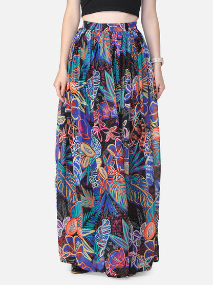 Multi Floral Maxi Flared Skirt