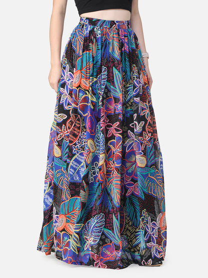 Multi Floral Maxi Flared Skirt