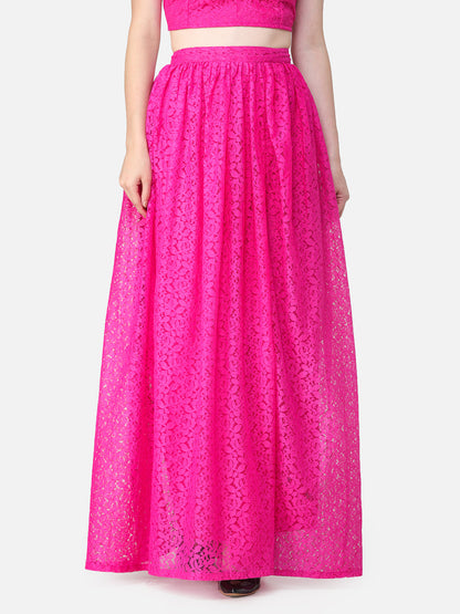 Pink Floral Maxi Flared Skirt