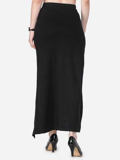 Black Solid Midi Straight Skirt