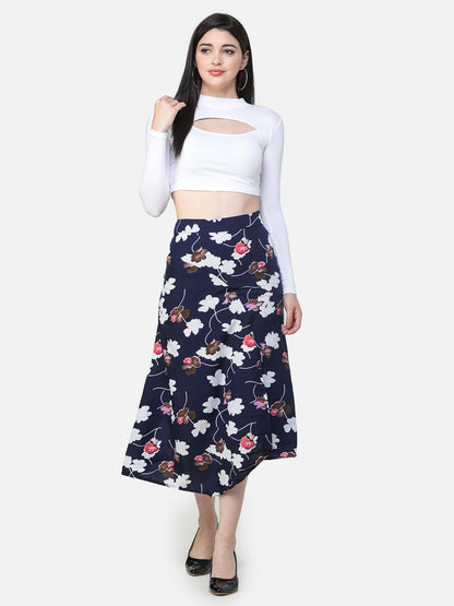Navy Floral Skirt
