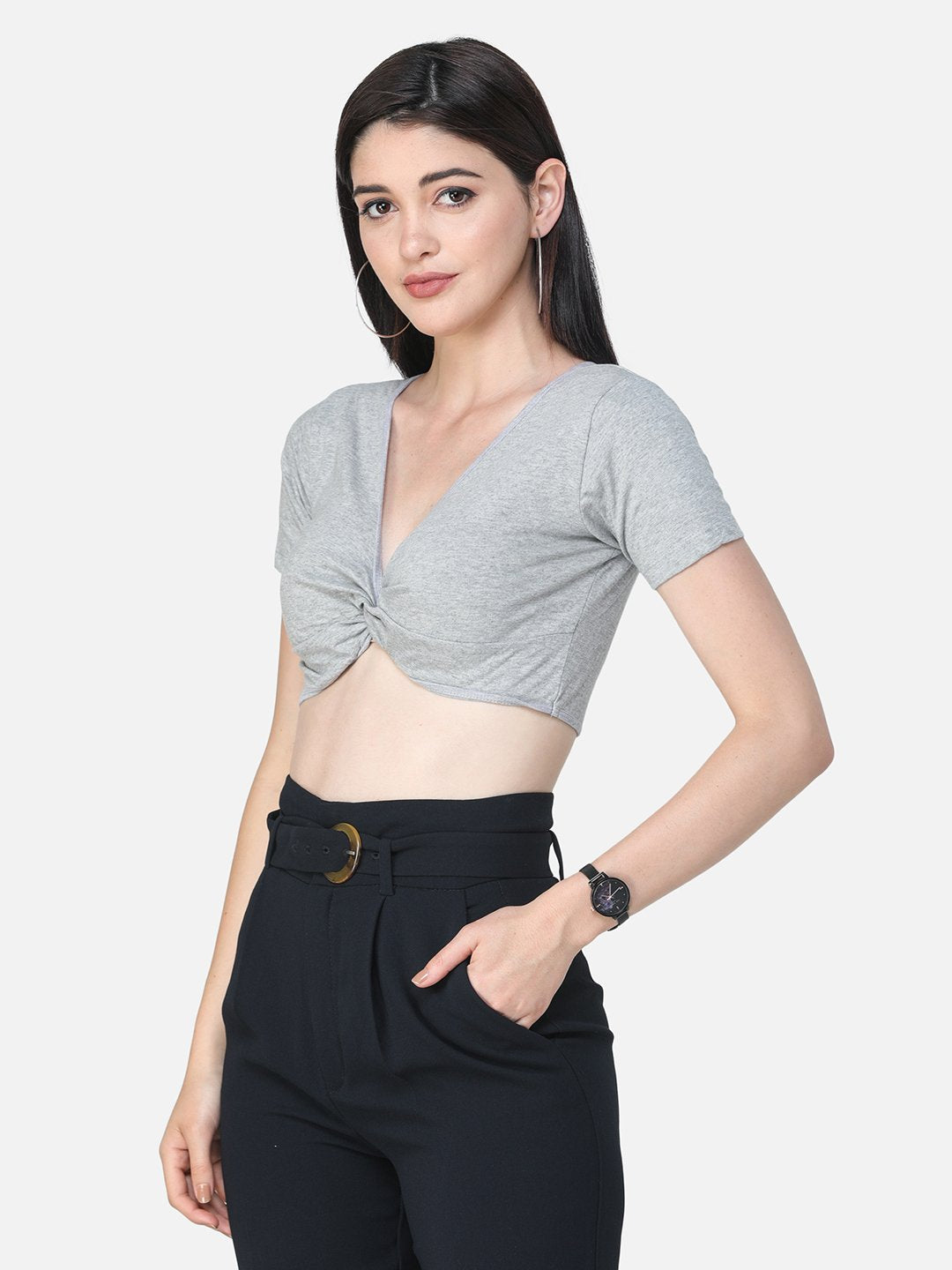 SCORPIUS SOLID GREY CROP TOP