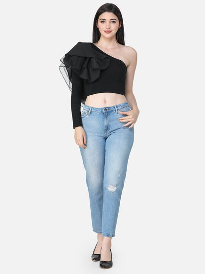 Black Ruffle Crop Top