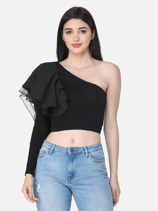 Black Ruffle Crop Top