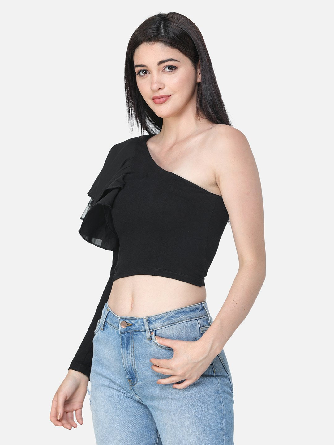 Black Ruffle Crop Top