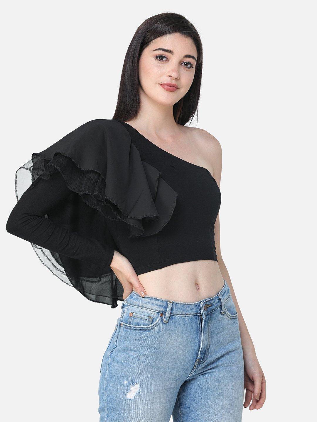 Black Ruffle Crop Top