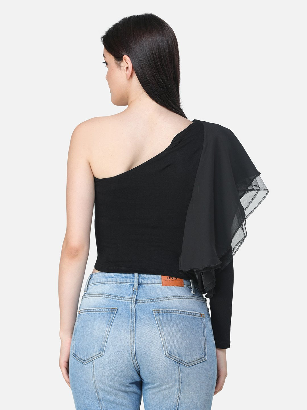 Black Ruffle Crop Top