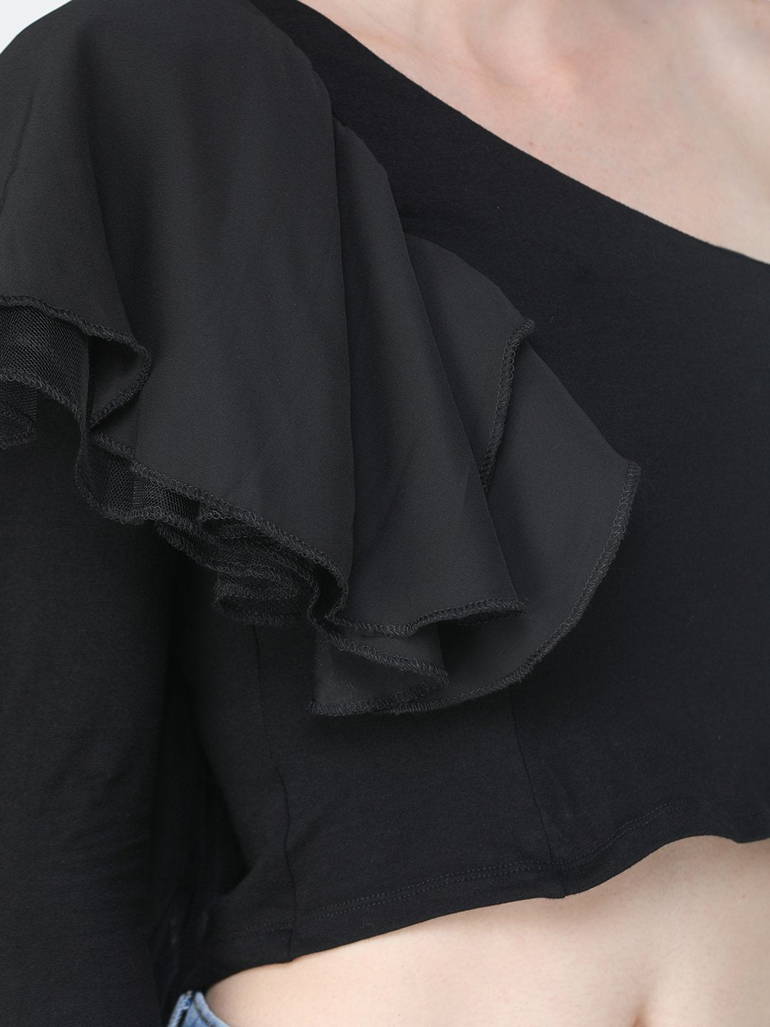 Black Ruffle Crop Top