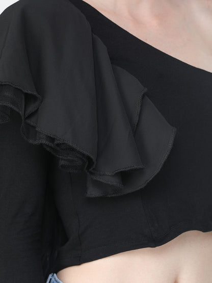 Black Ruffle Crop Top