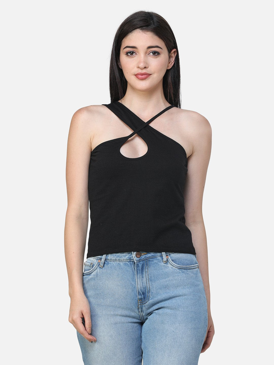 Black Solid Crop Top