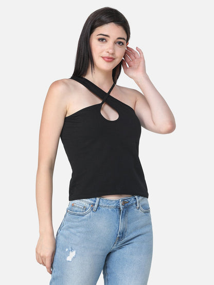 Black Solid Crop Top