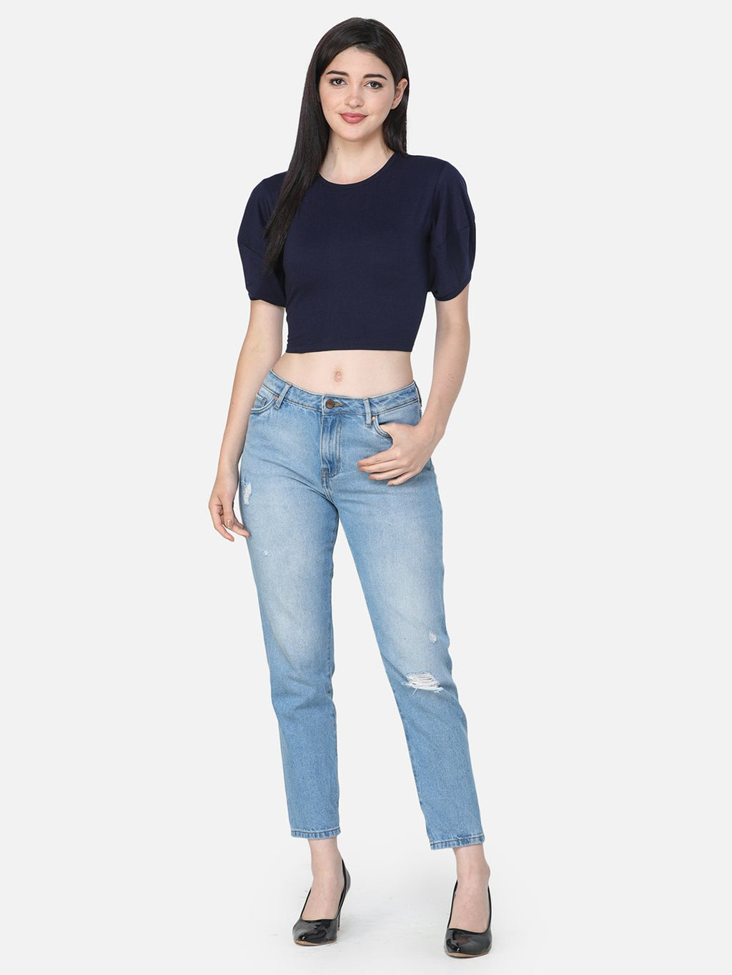 SCORPIUS SOLID NAVY CROP TOP
