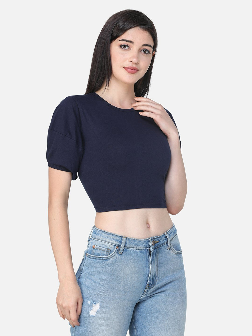 SCORPIUS SOLID NAVY CROP TOP