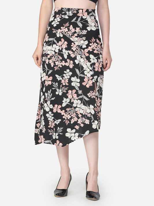 Black Floral Midi Skirt