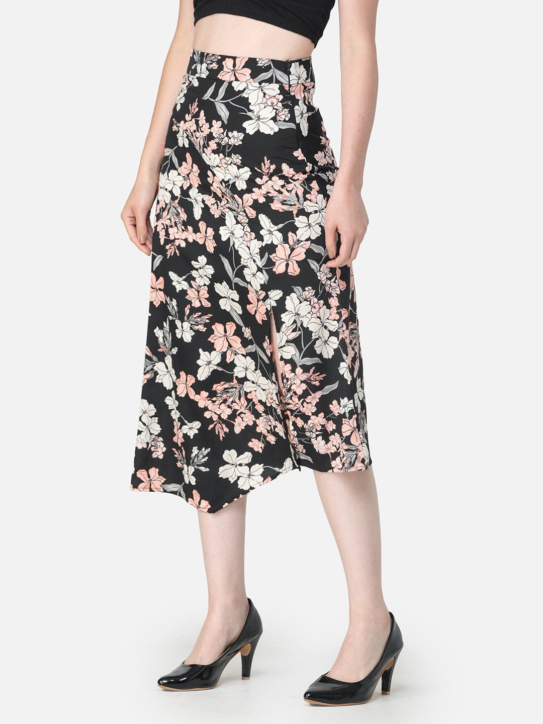 Black Floral Midi Skirt