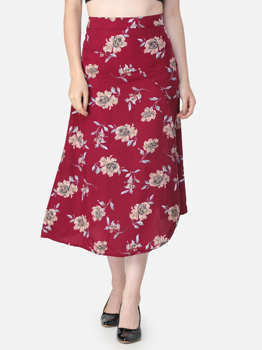Maroon Floral Midi Skirt