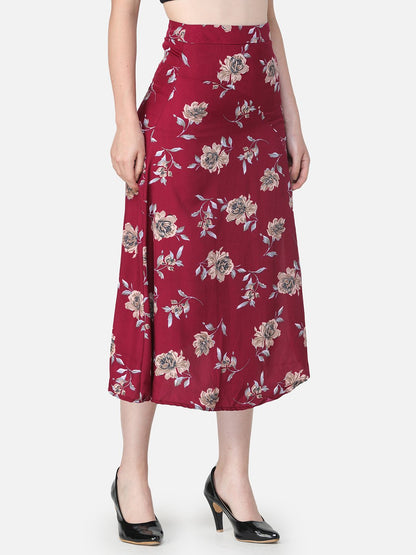 Maroon Floral Midi Skirt