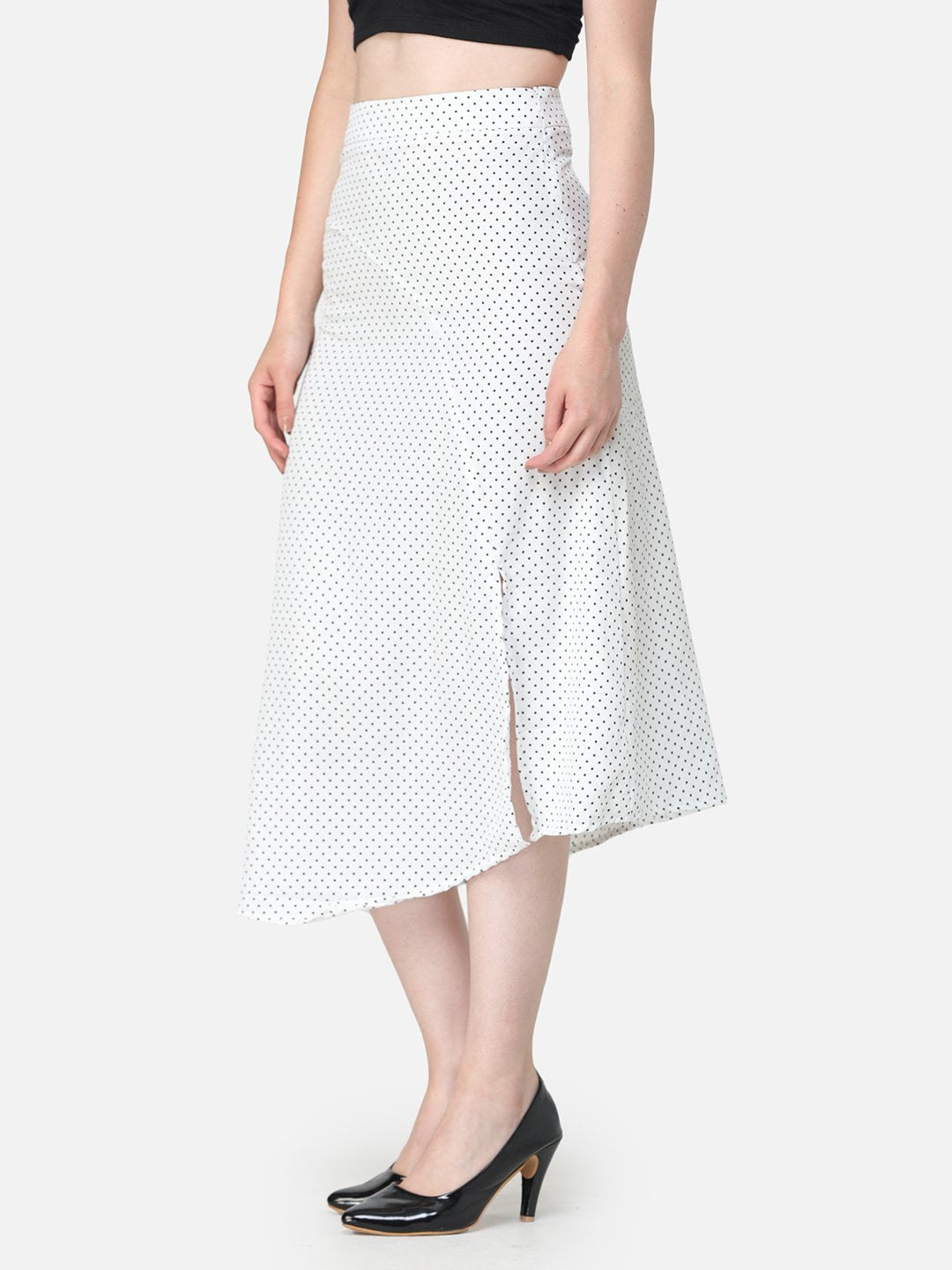 White Polka Midi Skirt