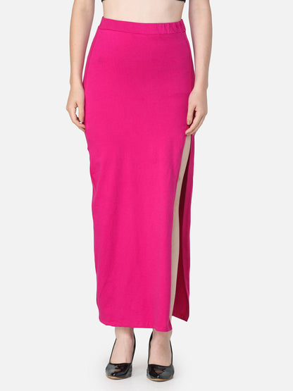 Pink Solid Midi Straight Skirt