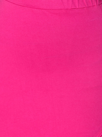 Pink Solid Midi Straight Skirt