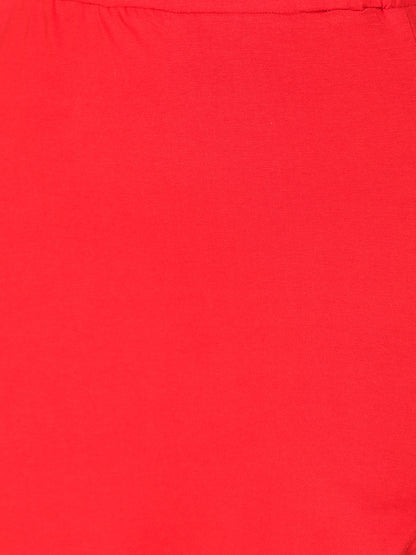 Red Solid Midi Straight Skirt