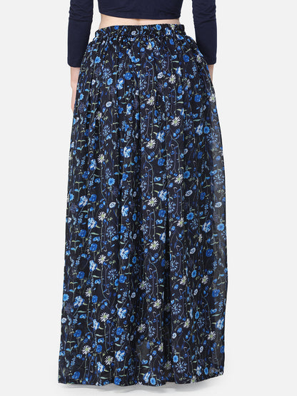 Navy Floral Maxi Flared Skirt