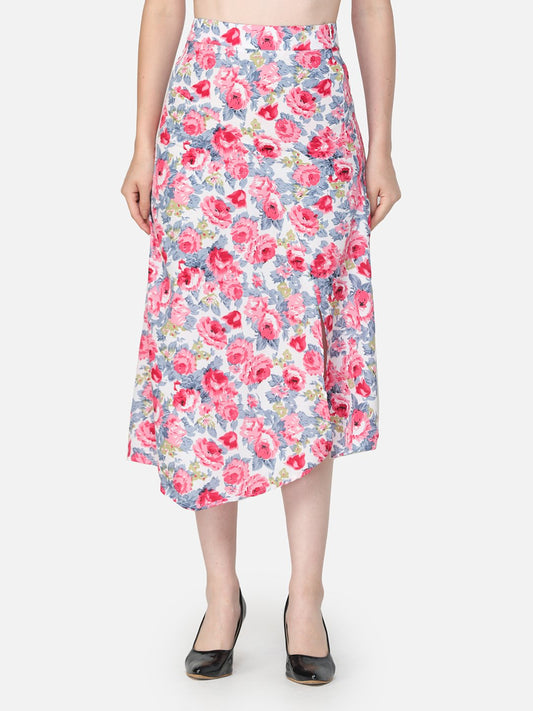 Pink Floral Midi Skirt