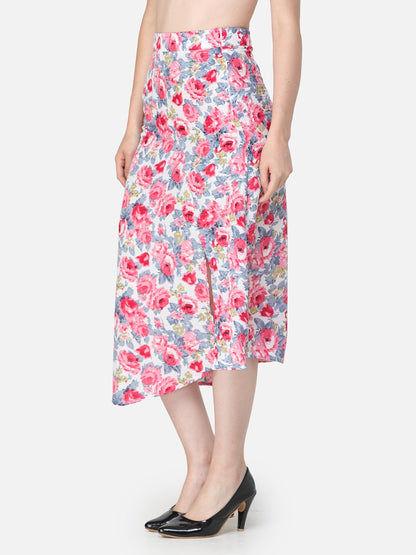 Pink Floral Midi Skirt