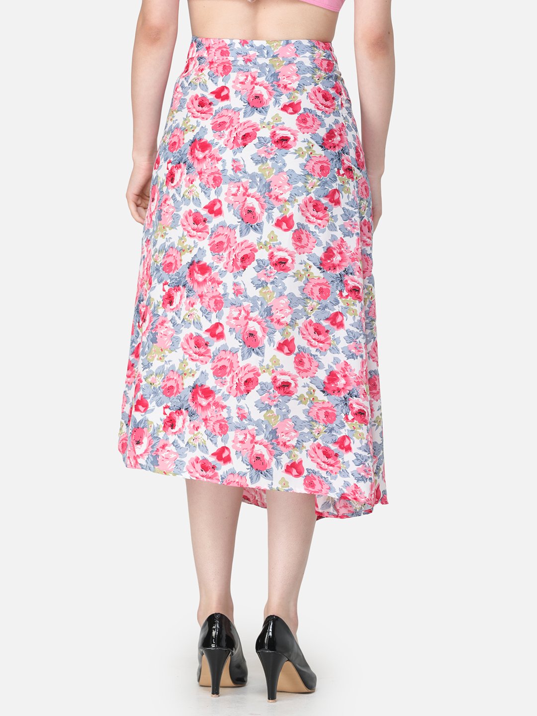 Pink Floral Midi Skirt