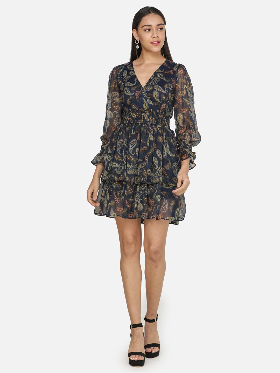 SCORPIUS Navy Printed Mini dress