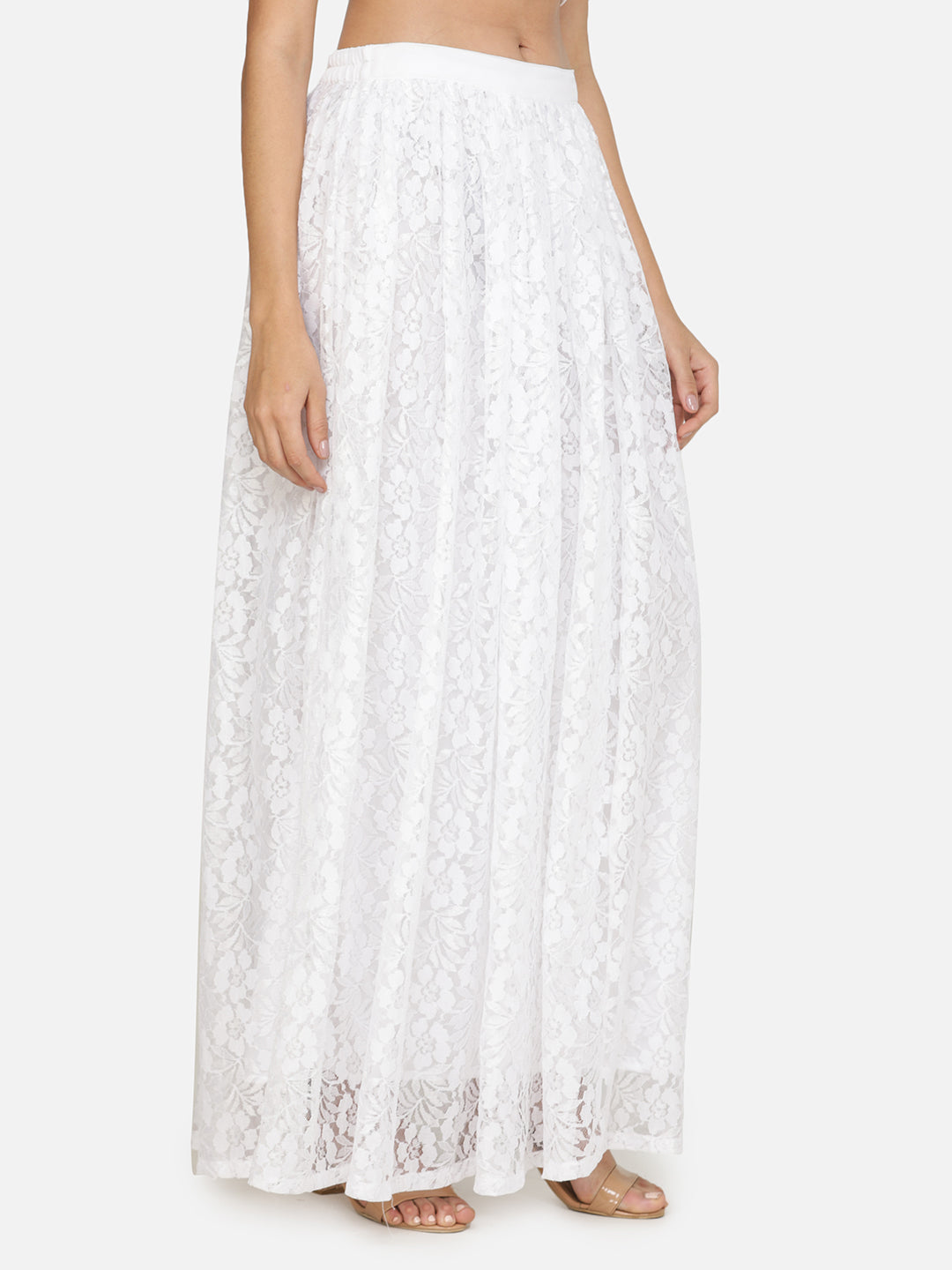 White Lace Maxi Flared Skirt