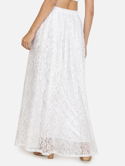 White Lace Maxi Flared Skirt