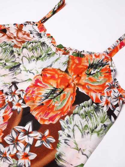 Cation Orange Printed Strap Night Suit