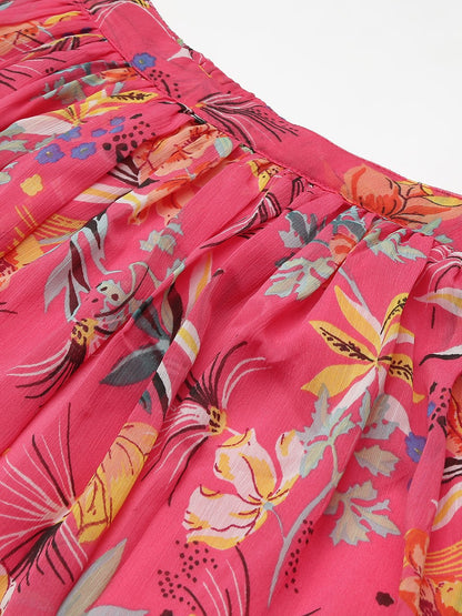 SCORPIUS Pink floral Long skirt
