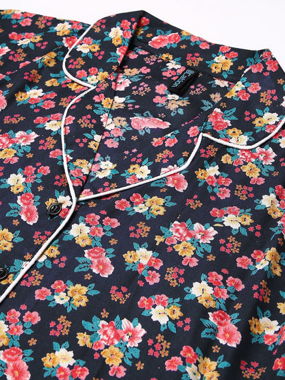 Cation Navy Floral Print Night Suit
