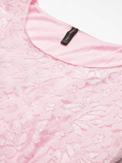 SCORPIUS Pink Flared Printed maxi Dress