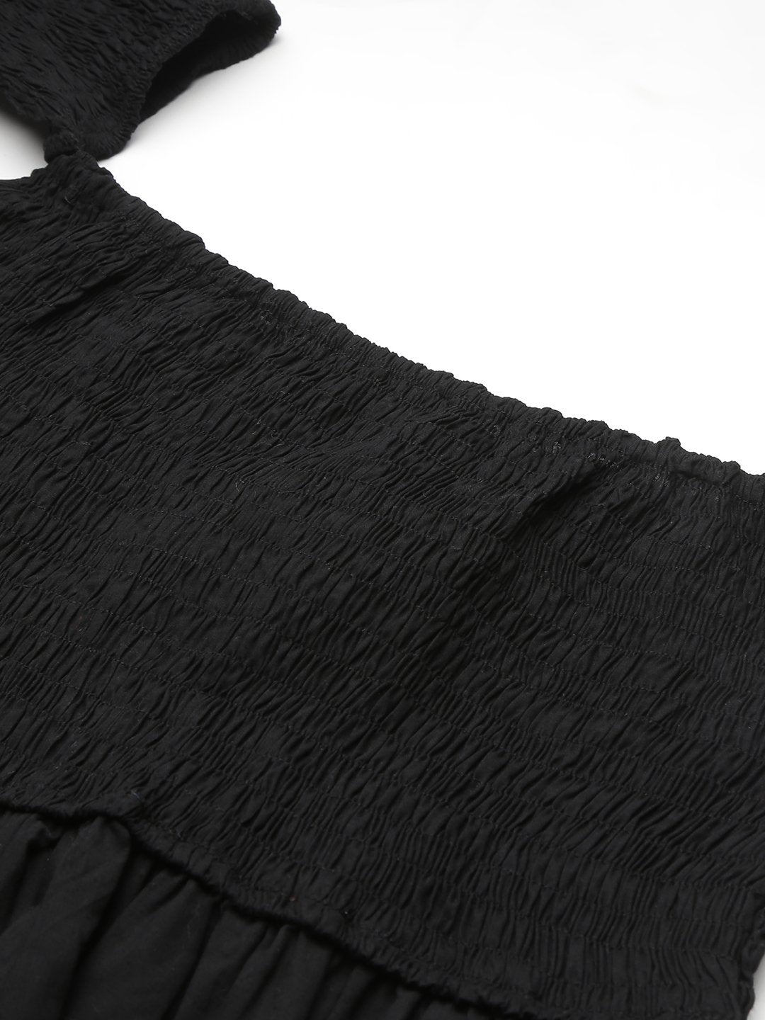 SCORPIUS Black Smocked Offshoulder Top