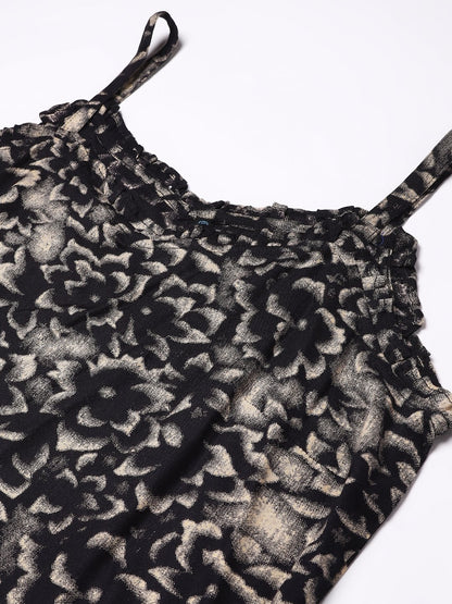 Cation Black Floral Strap Night Suit