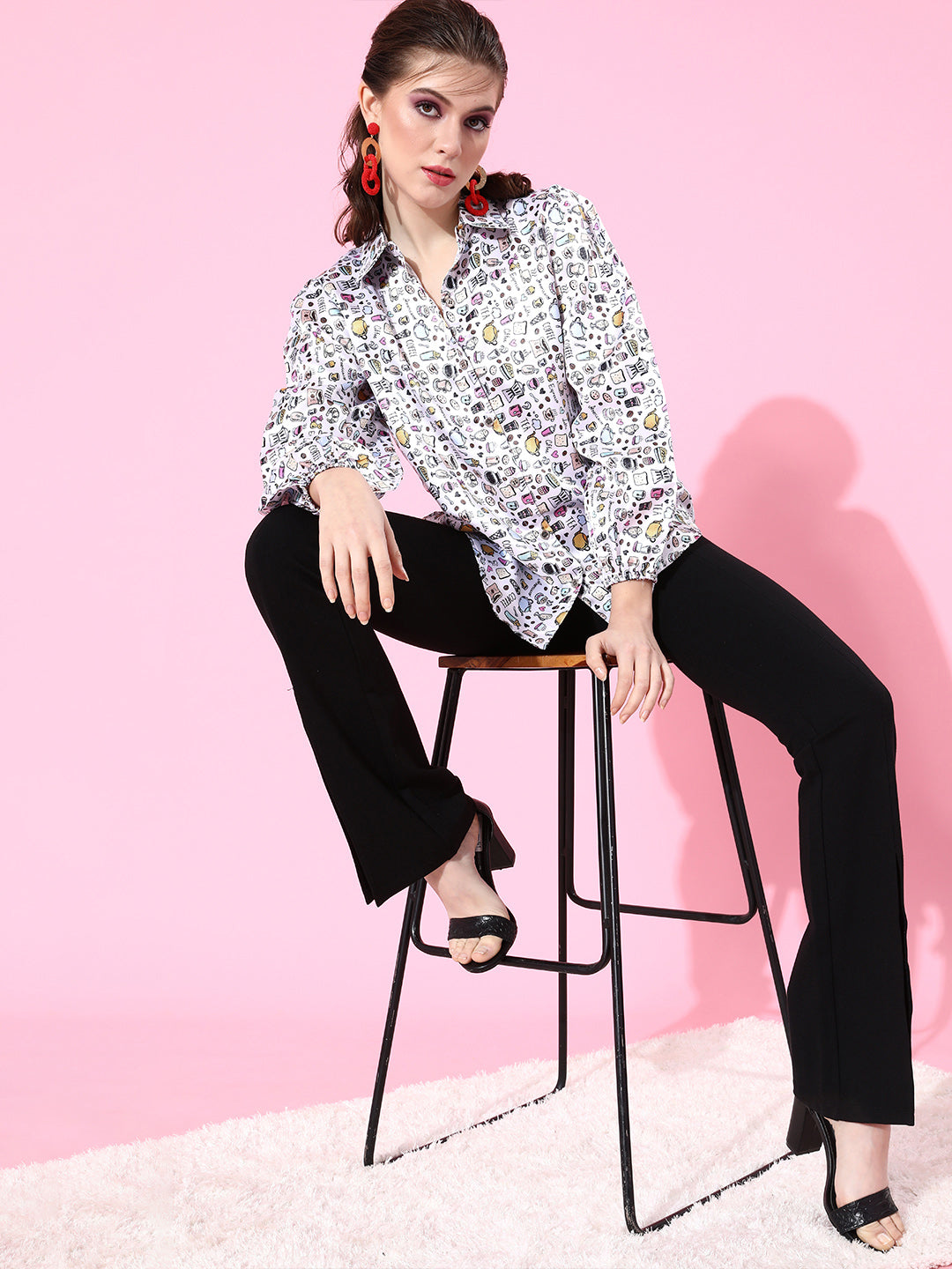 SCORPIUS White printed Satin shirt