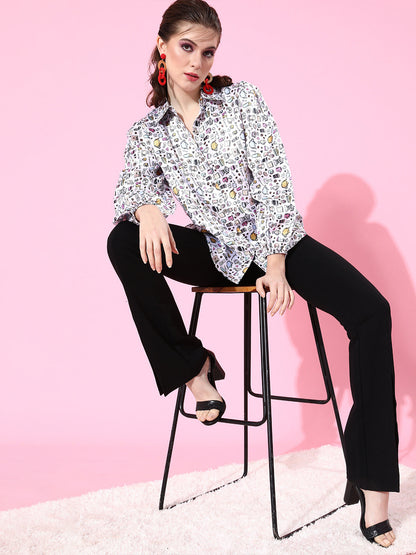 SCORPIUS White printed Satin shirt