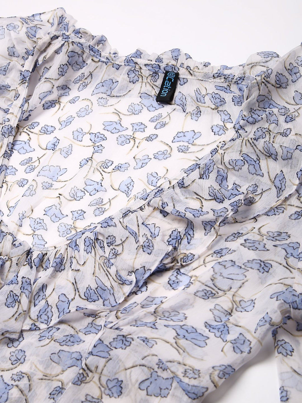 White Blue Printed Top