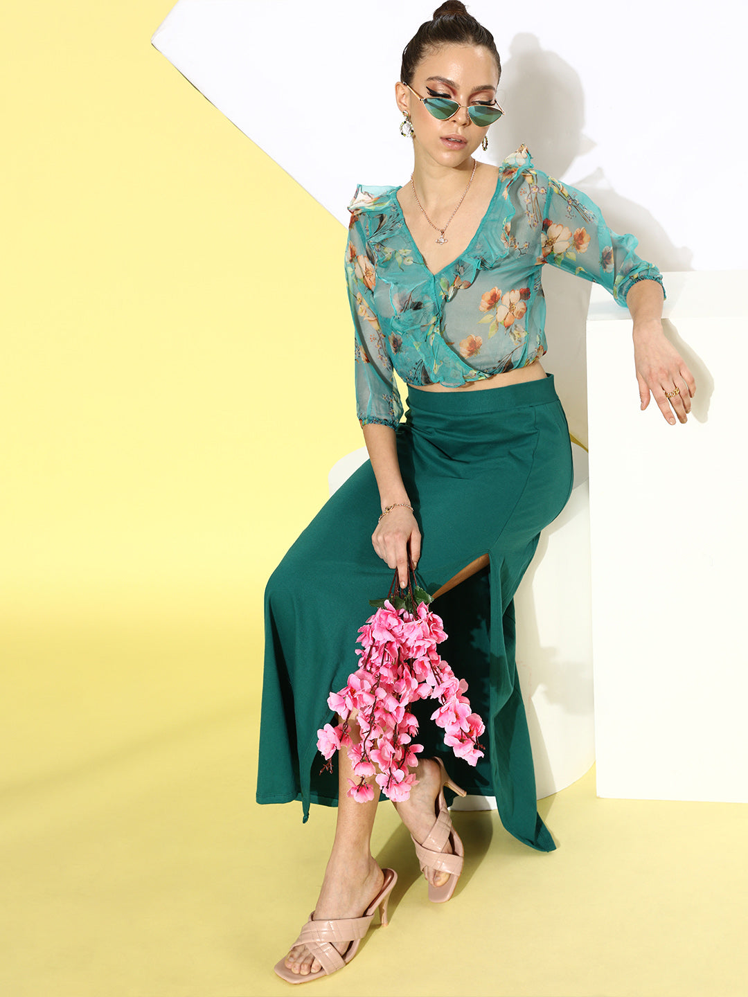 SCORPIUS Blue Floral Organza Top