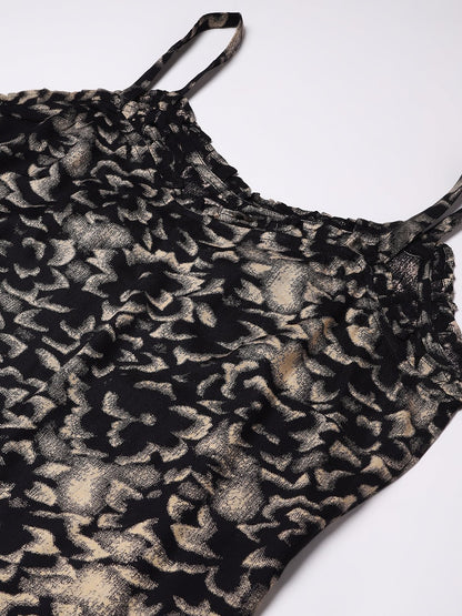 Cation Black Floral Strap Night Suit