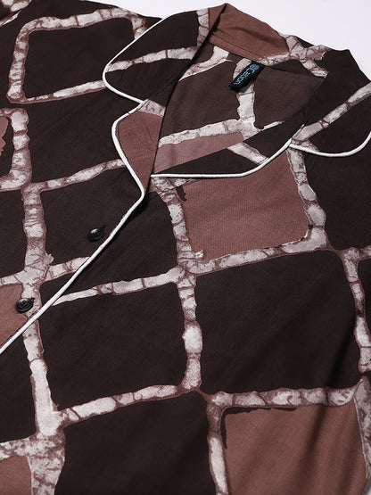 Cation Brown Printed Night Suit