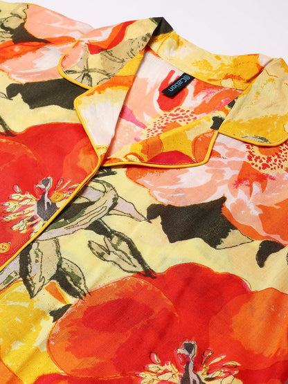 Cation Yellow Floral Night Suit