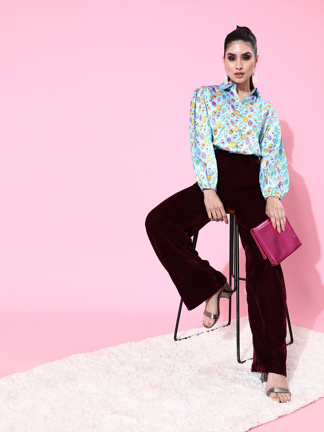 SCORPIUS Blue printed Satin shirt