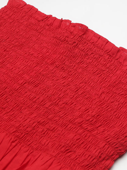 SCORPIUS Red Smocked off shoulder crop top