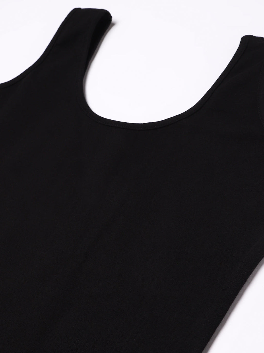 Front Slit Solid Black Dress