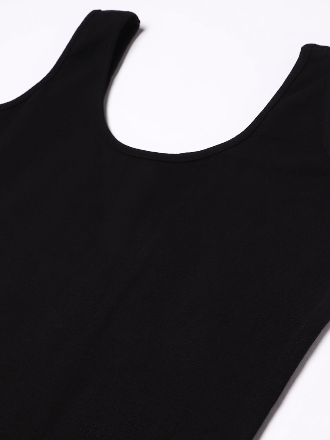 Front Slit Solid Black Dress
