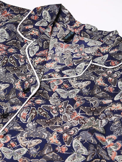 Cation Navy Printed Night Suit
